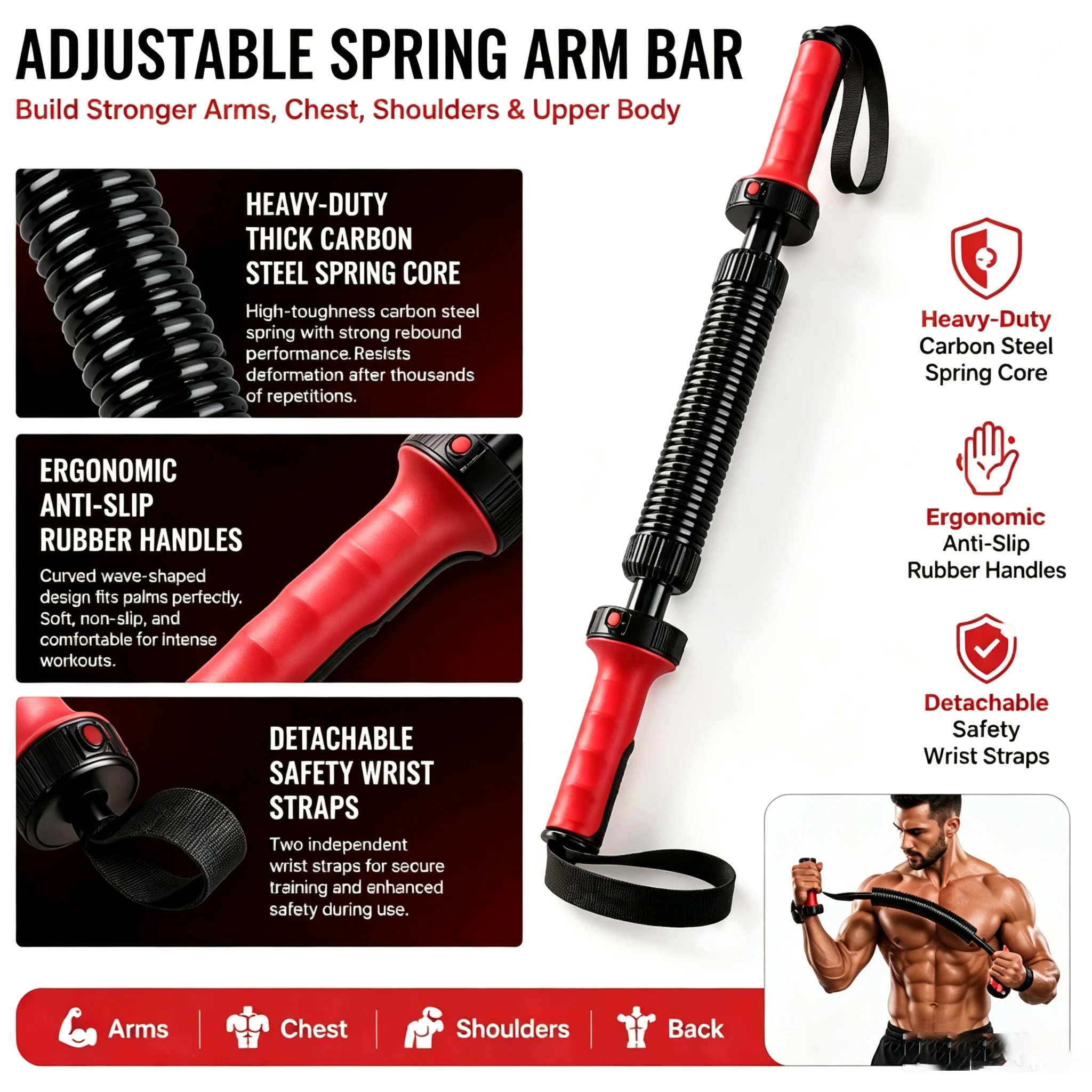 Home Gym Upper Body Workout - Ayarlanabilir Yaylı Kol Barları, Kol Gücü