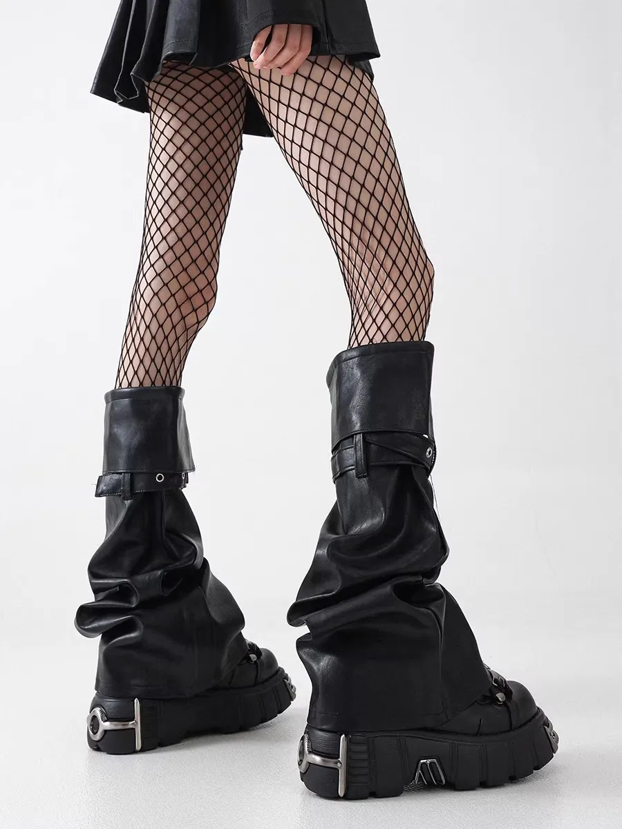 women-y2k-punk-techwear-pu-leather-leg-sleeves-black-zipper-niche-leather-buckle-trouser-cuff-leg-warmers-r3244