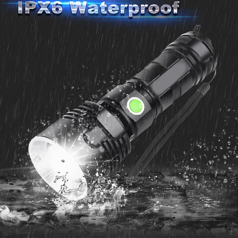 P70 Super Bright Flashlight  High Power LED CampingEmergency Light USB Rechargeable Torch Waterproof Light  Long Battery Life