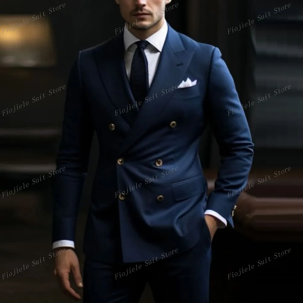 

New Navy Blue Men Formal Occasion Business Prom Casual Suit Groom Groomsman Tuxedos Wedding Party Male 2 Piece Set Blazer Pants