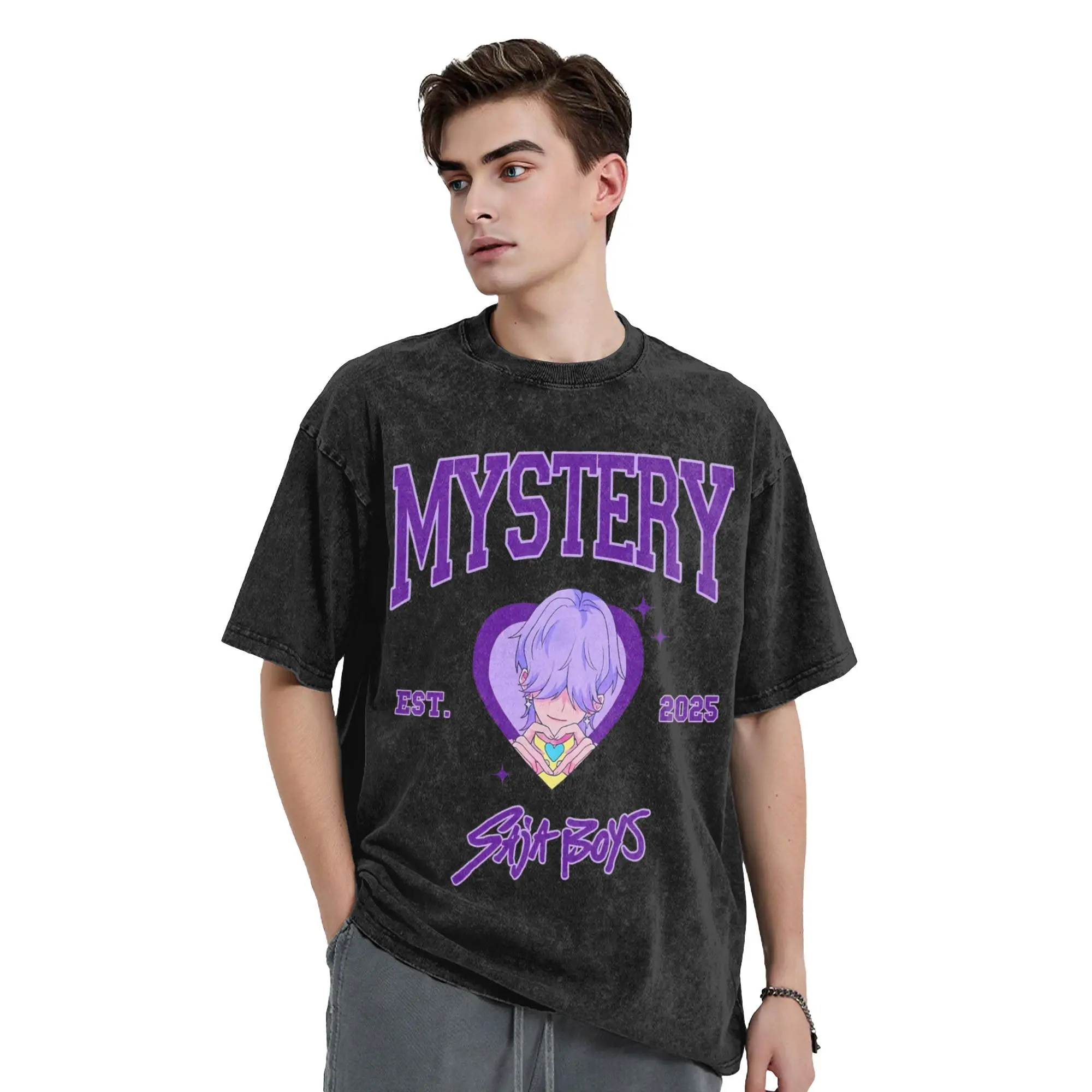 

Washed T Shirt Mystery Saja Boys KPop Demon Hunters Fashion T-Shirts Harajuku Short Sleeve Summer Tee Shirt for Men Women