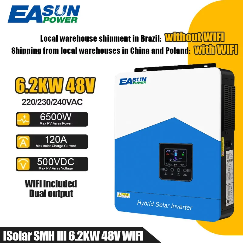 EASUN Solar Inverter 2.2/3.2/4.2/6.2KW 12/24/48V Pure Sine Wave Hybrid Solar Inversor With 80/120A Power Controller NO VAT MPPT