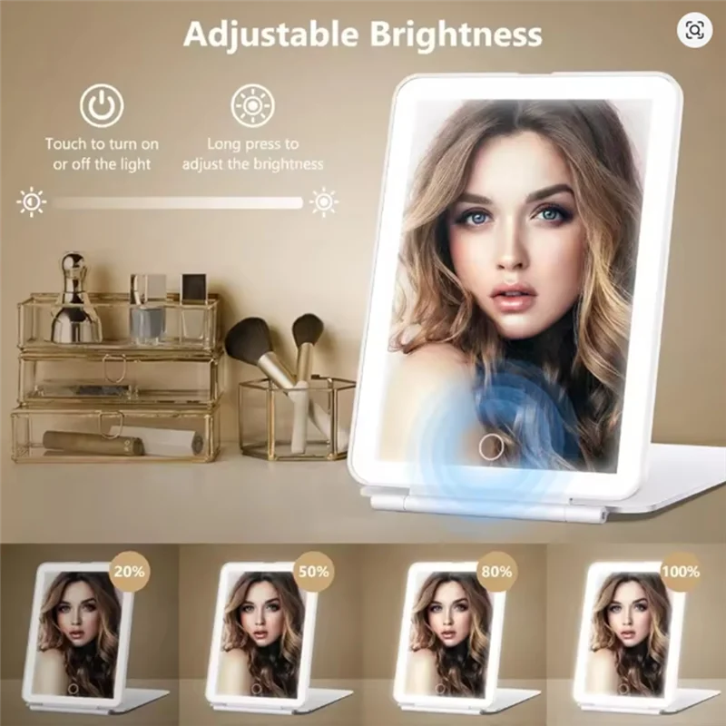 AA20-10X LED-Hand-Make-up-Spiegel mit 3-farbigen Lichtern, wiederaufladbarer Kosmetikspiegel für Reisen