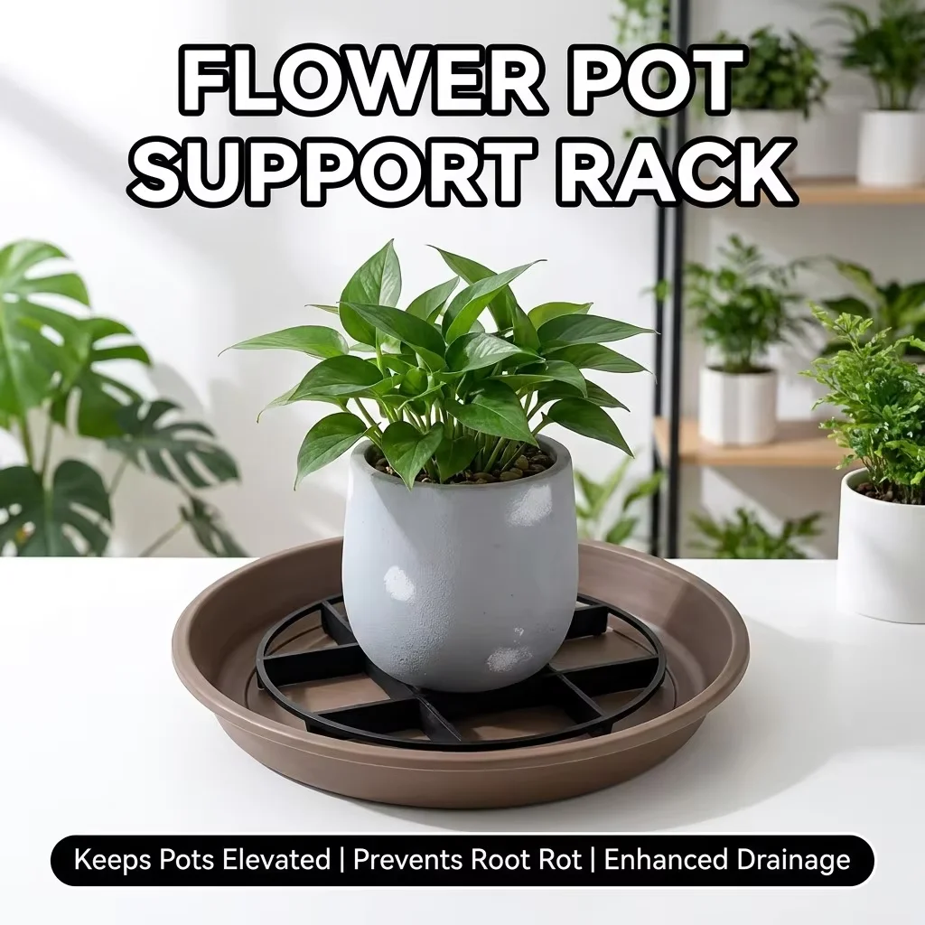 Plastic pot drainage mat for root rot and black rot prevention, home-use pot stand with elevated feet and ventilation