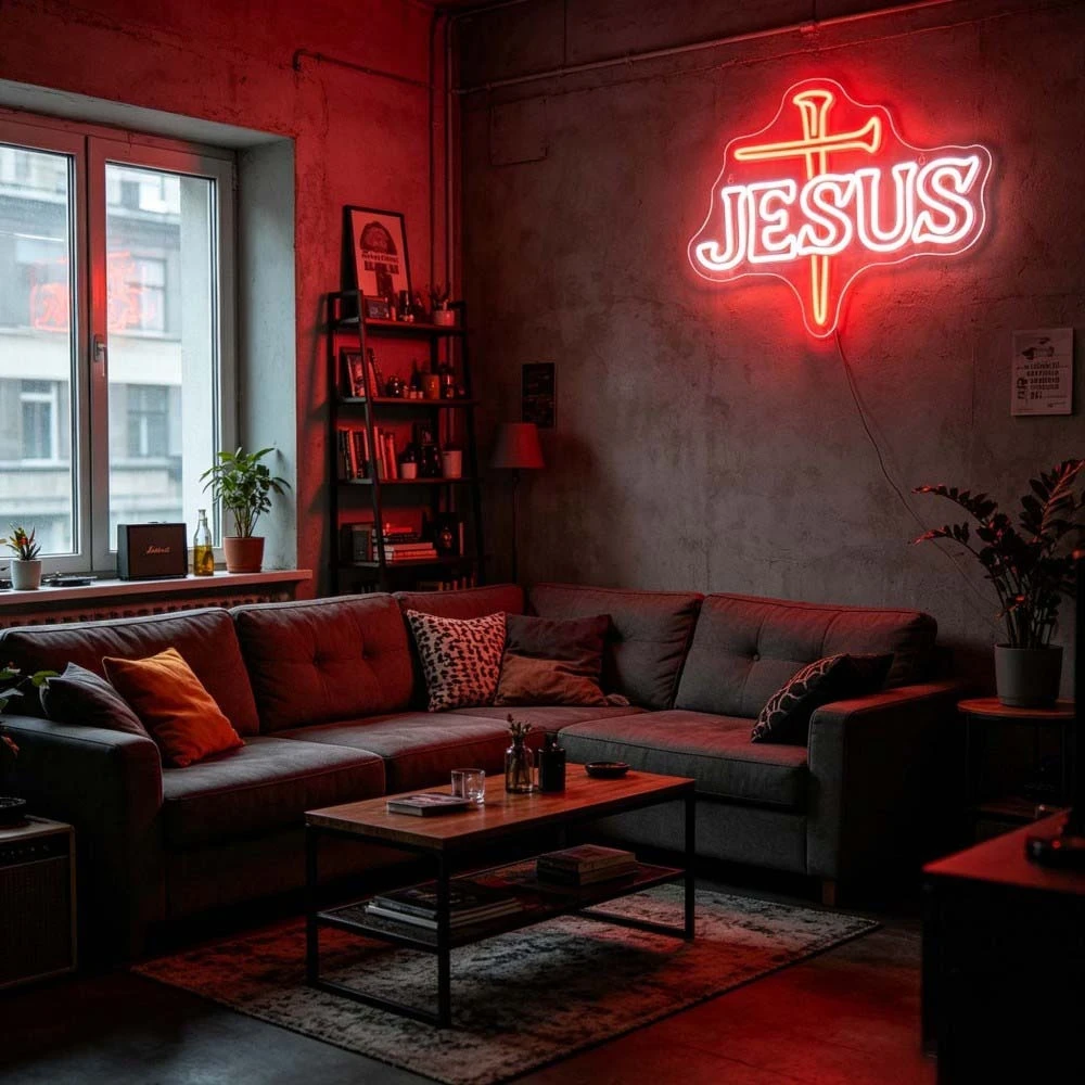 Jesus Cross Neon Sign LED Marquee Light for Christian Religious Decor Church Altar Wall Art USB Night Light Religious Gifts