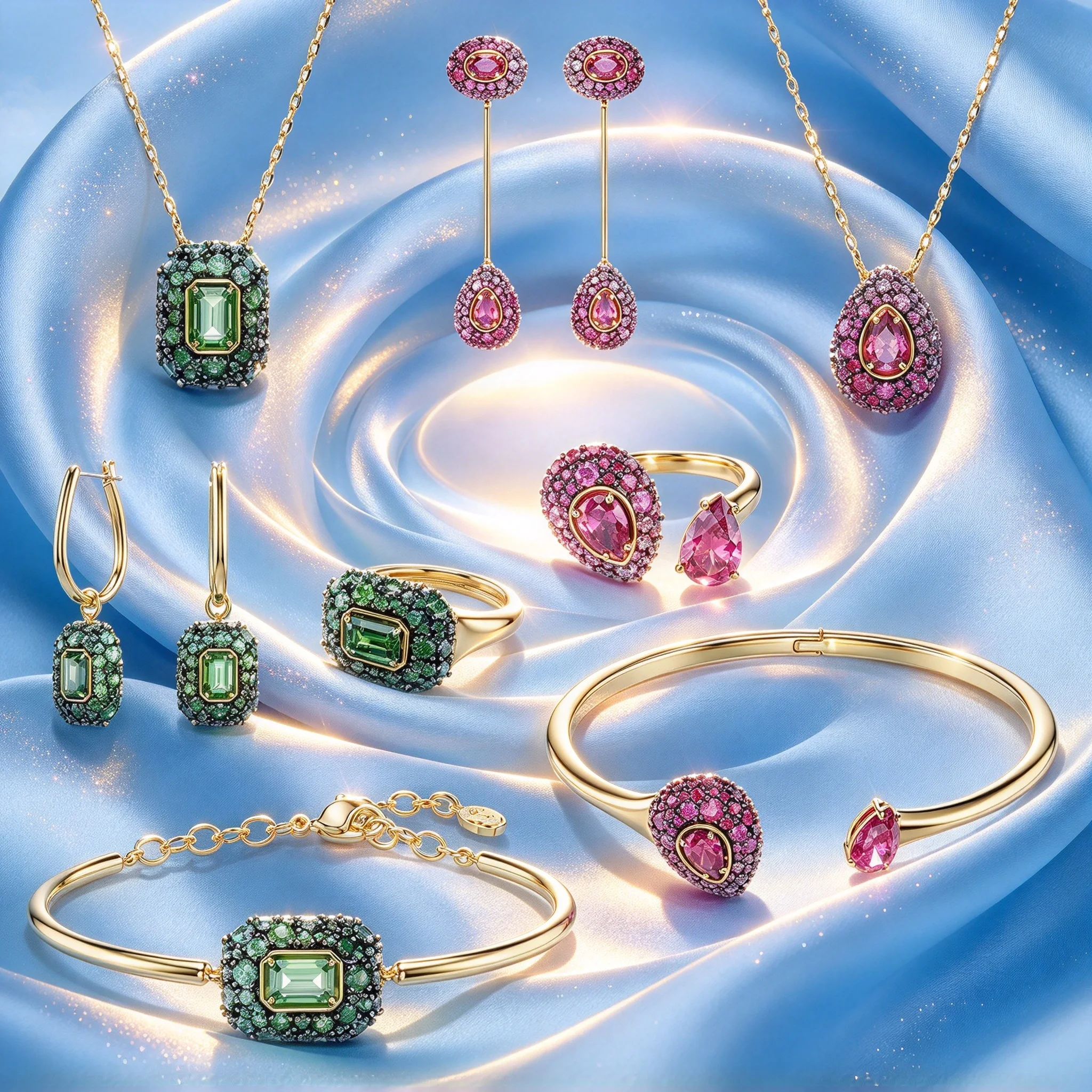 Trendy Bling Jewelry Set Necklace Earring Bangle Ring