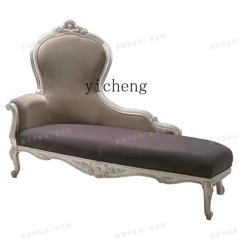 TWR solid wood carving flower concubine chair velvet cloth couch living room furniture villa sofa recliner