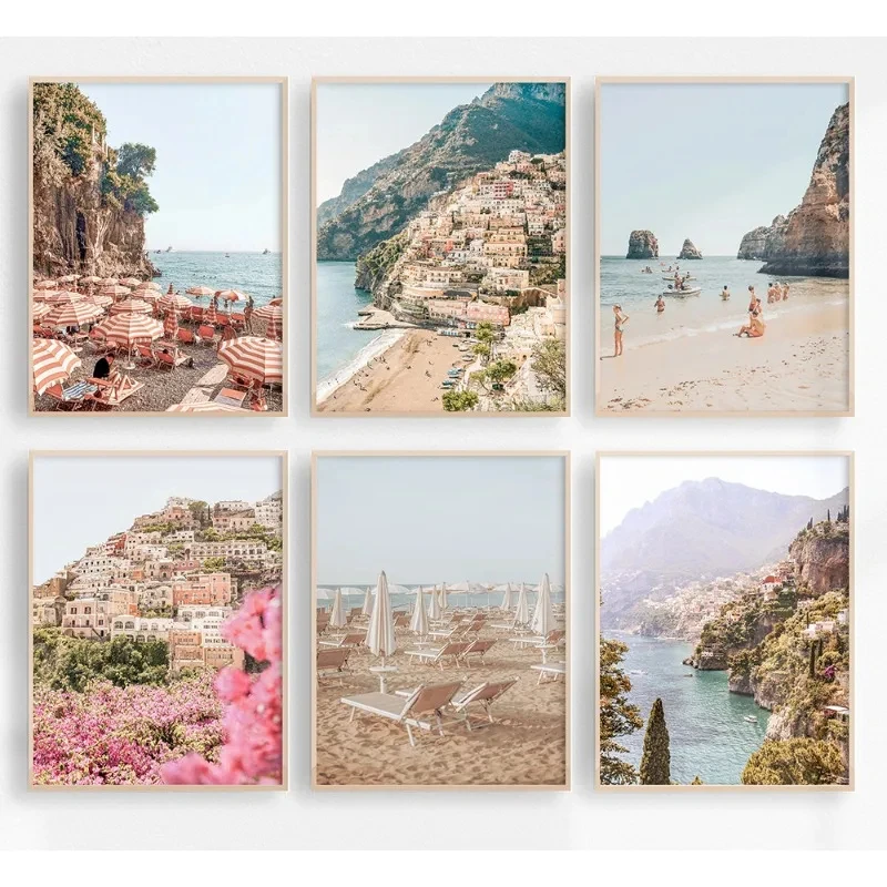 Amalfi Coast Landscape Poster Italy Positano Beach Photography Canvas Painting Wall Art for Aesthetic Living Room Home Decor