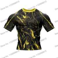 Fiery Wolf Surf Clothing BJJ MMA Men Rash Guard Short Sleeve Diving T-Shirt Tight Swimwear Summer Beach Floatsuit Women GYM Tops