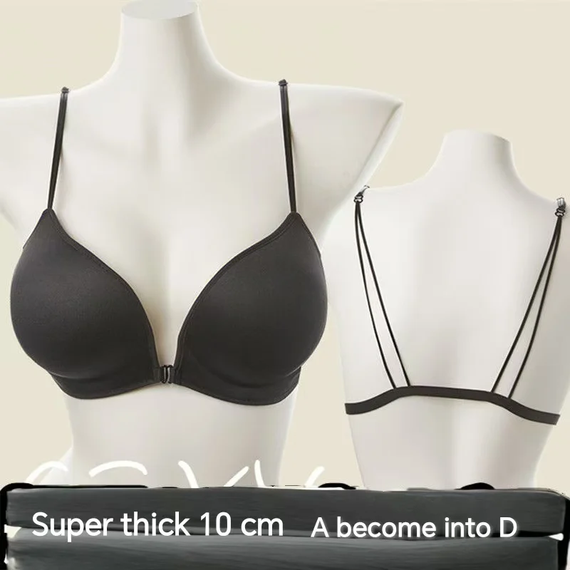 Sexy Ultra-Thick 10CM Front Closure Lingerie Small Breast Gathering Show Bigger No Steel Ring Special Thick Cup Bra