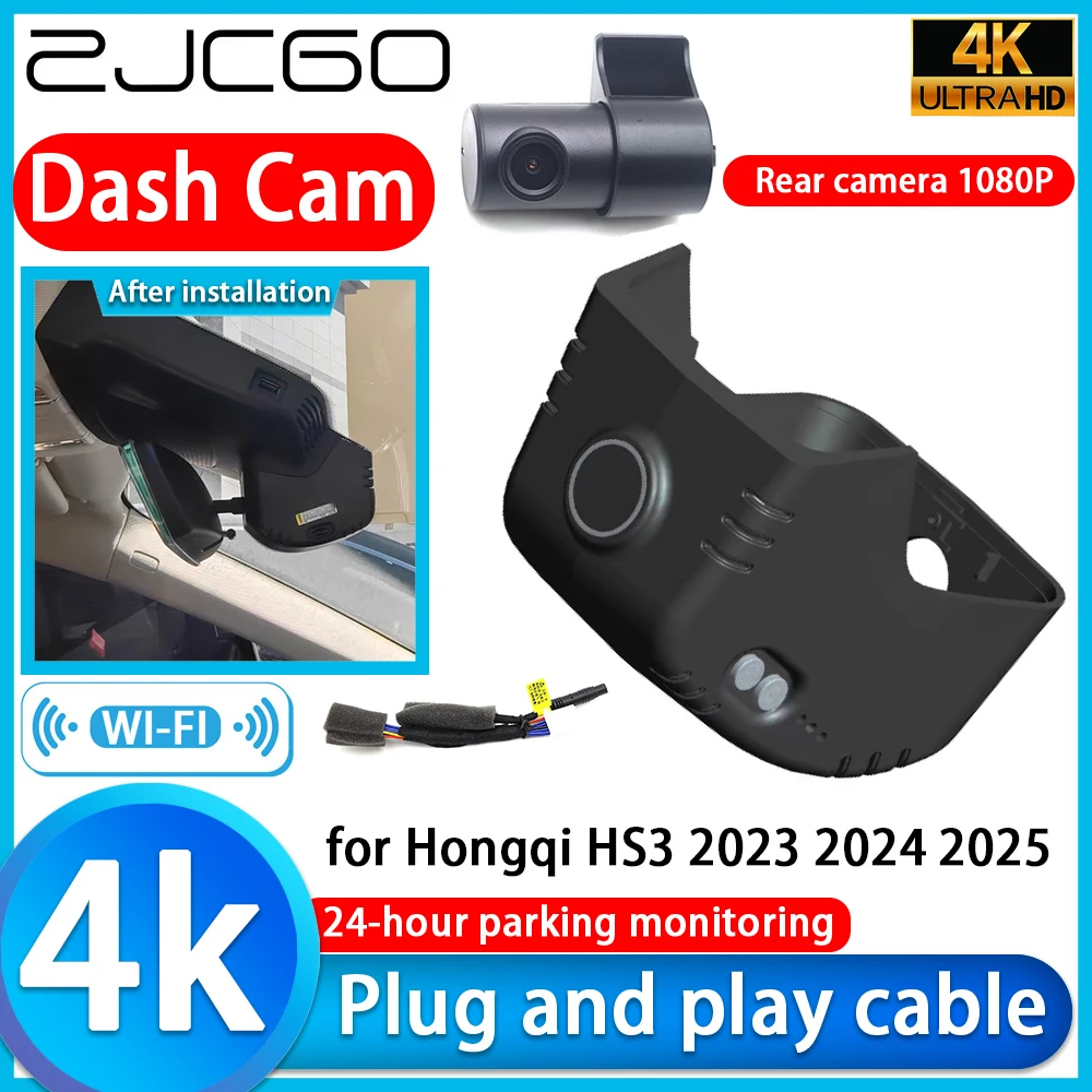 ZJCGO for Hongqi HS3 2023 2024 2025 4K DVR Dash Cam Car Camera UHD 2160P Lens 24h Parking Monitor Video Recorder Recording