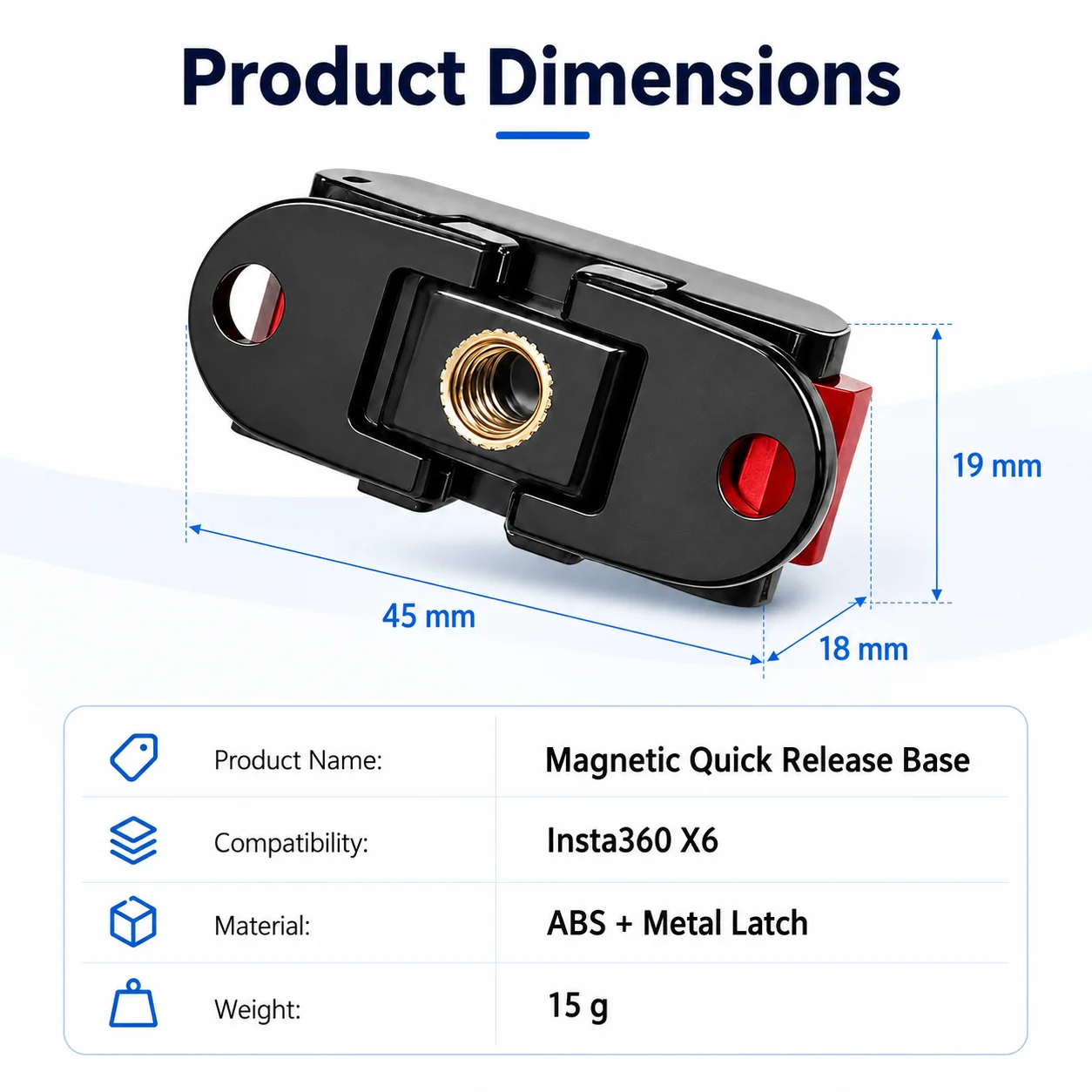 Magnetische Schnellwechselhalterung für Insta360 X6, Dual-Interface-Halterungsadapter mit 1/4-Zoll-Gewinde, Metallverschluss, rutschfester Pad-Basis – Detail 7