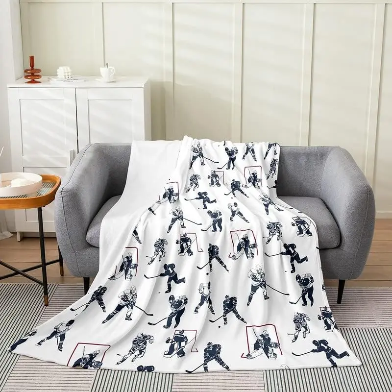 All Season Ice Hockey Bed Blanket Kids,Ice Sports Games Flannel Fleece Throw Blanket Hockey Player Fuzzy Blanket for Kids Boys