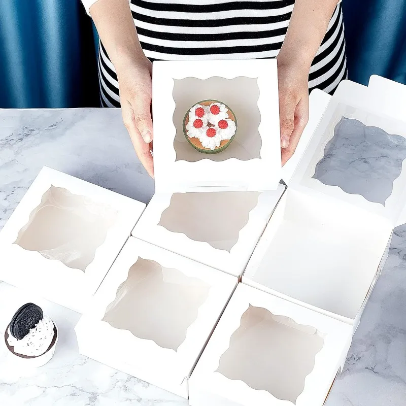 20 Pcs Bakery Box White Bakery Boxes Cupcake Boxes Kraft Packaging Boxes with Window for Cookies Small Cakes Muffin in Proposal