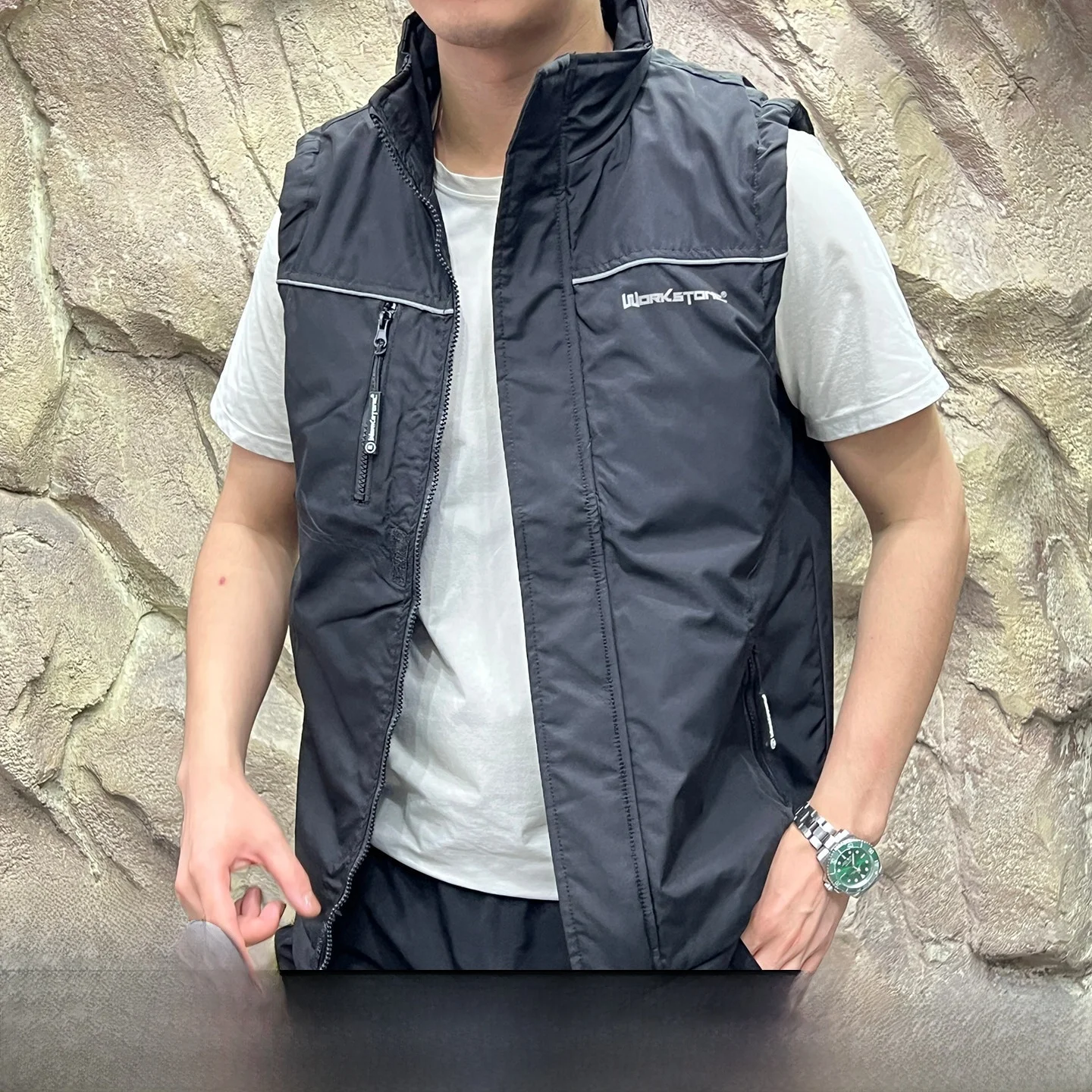 

High Performance Outdoor Men's Warmth Cotton Vest Jaet Thiened Polyester Fiber Stand Sle Summer Youth Faion