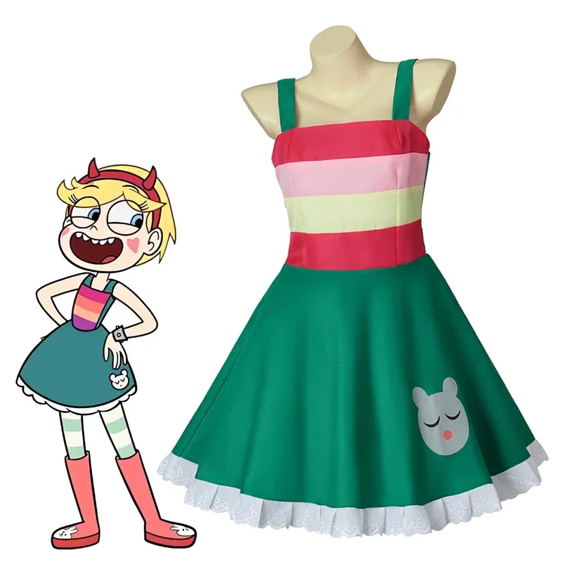 공주 스타 나비 코스프레 의상 녹색 드레스 역할 놀이 유니폼 할로윈 카니발 파티 드레싱 여성용