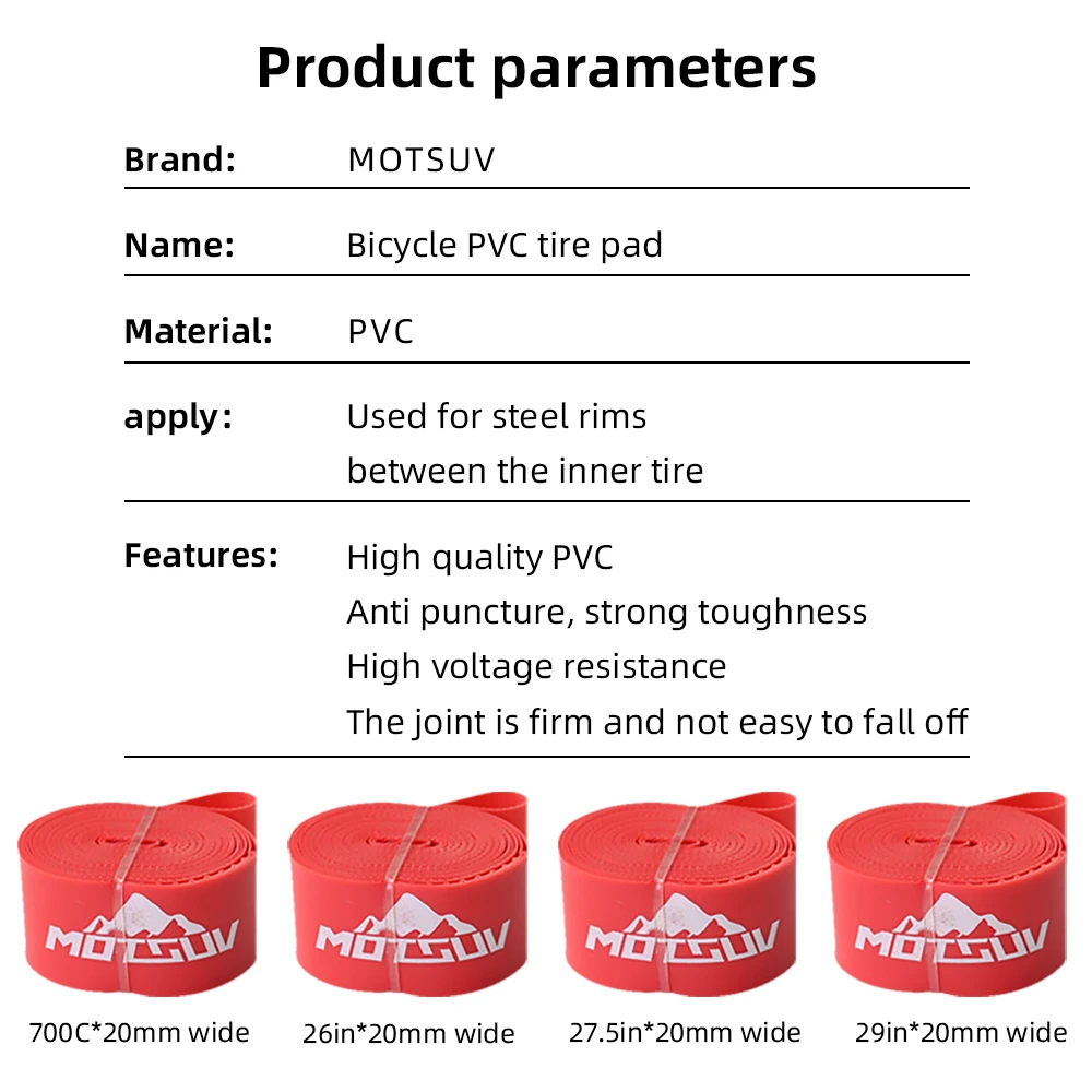 MOTSUV Bicycle Rim Strip Tire Liner Tube Protector PVC Rim Tape Road Cycling 700C26 27.5 29 inch Bike Fixed Belt Tyre Proof Tape