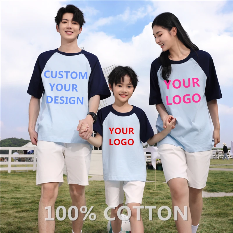 

Customize 100% Cotton Parent Child Outfit Contrast T-Shirts Personalize Design Brand Logo Family Matching Outfits Tees Crewneck