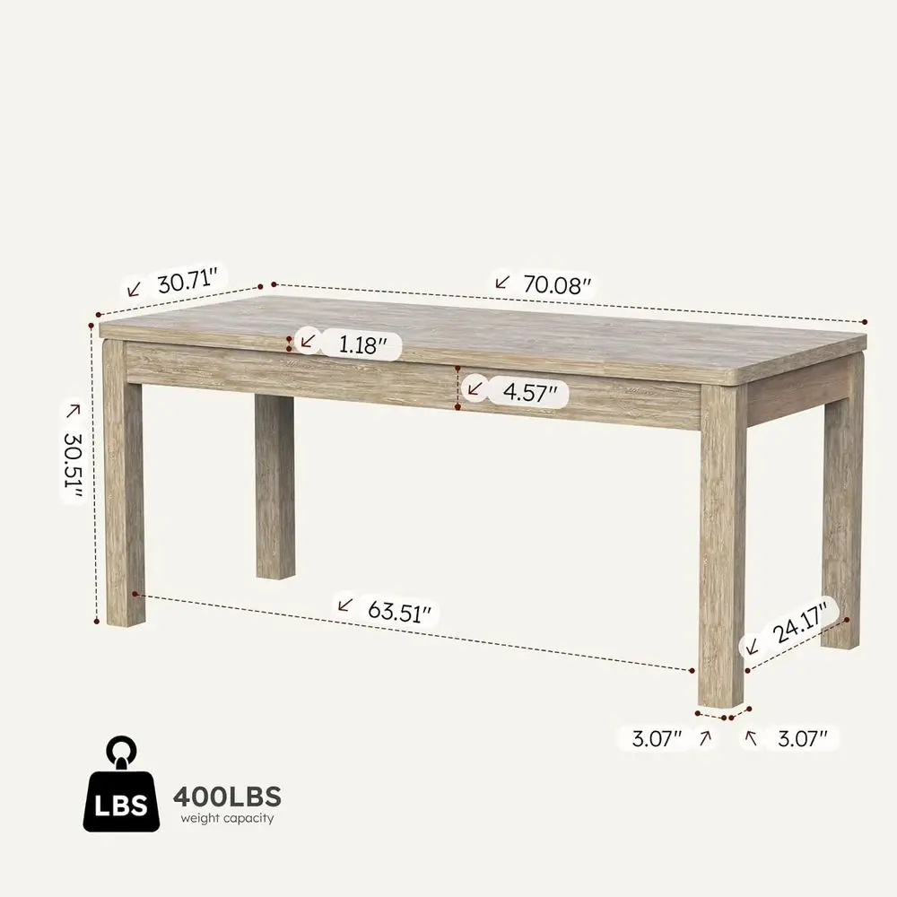70 Rustic Rectangular Wooden Dining Table for 4-6, Suitable for Home Office and Family Gatherings, Easy to Clean
