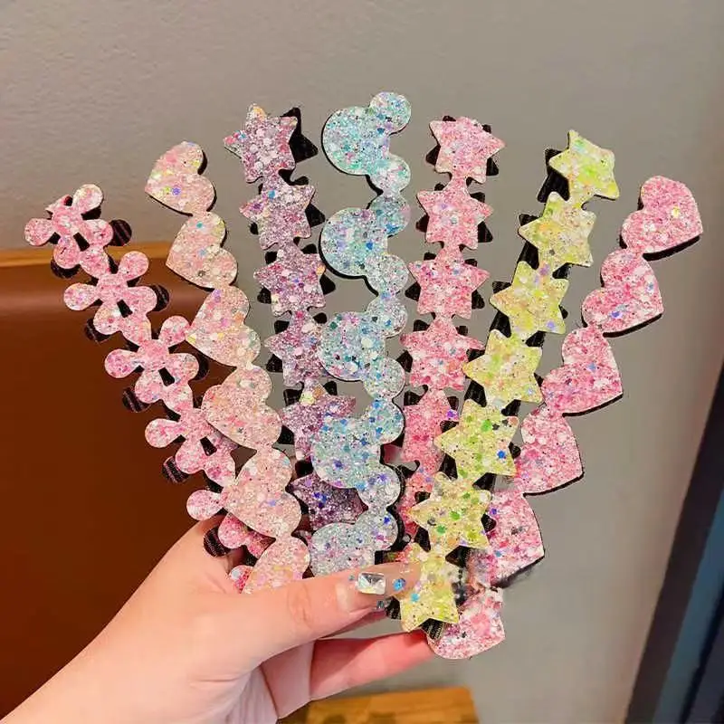 2/3/5 Stück Kinder-Pony-Sticker Stern Herz Fransen Haar-Patch Mädchen Wiederverwendbare Magische Haar-Sticker Kinder Haarstyling-Zubehör – Detail 3