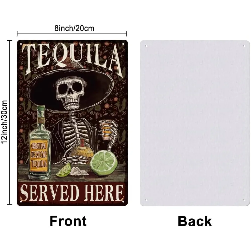 Vintage Tin Sign Skull Tequila Served Here Wall Retro Metal Signs Art Plaque Poster for Kitchen Bar Club Restaurant Cafe