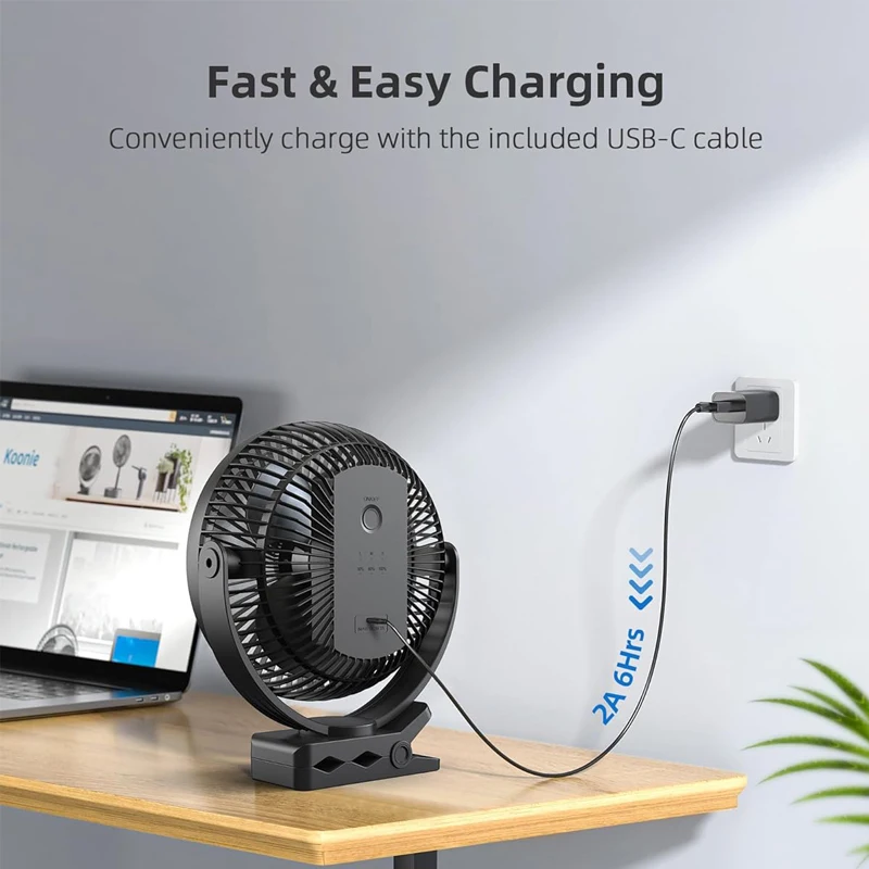 OPOLAR 8inch Rechargeable Clip Fan Strong Silent Wind Mini USB Fan Camping Home Outdoor 10,000mAh