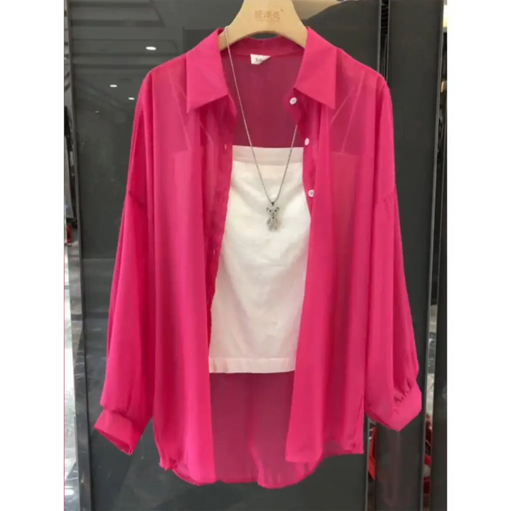

Women's Pearlescent Yarn Ice Silk Sun Protection Cardigan Hong Kong Style Celebrity Chiffon Shirt Thin Summer Jacket