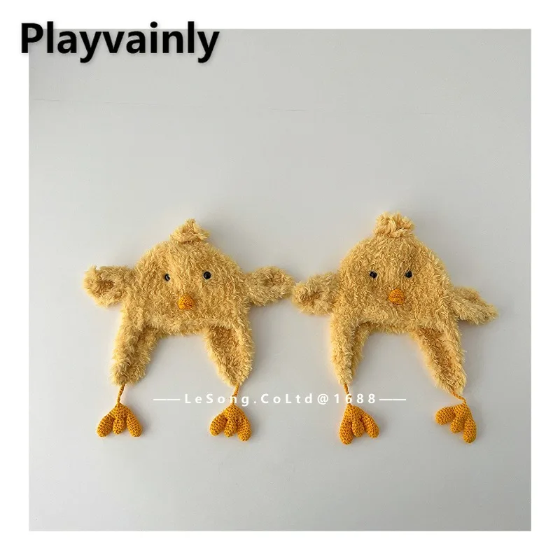 

Kids Chicken Hat New Winter Cute Plush Warm Animal Ear Flap Beanie Baby Girls Boys Knitted Cap for Birthday Photography H9956