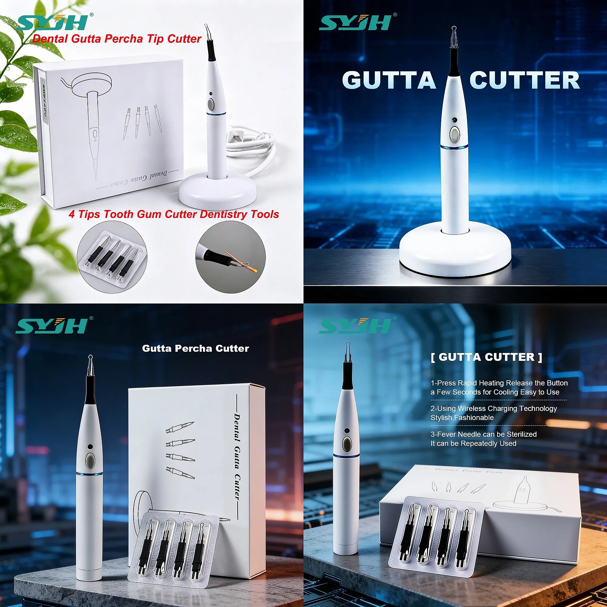Dentals Gutta Percha Cutter Wireless Charging Socket Heating System 4 Tips Oral Hygiene Equipment
