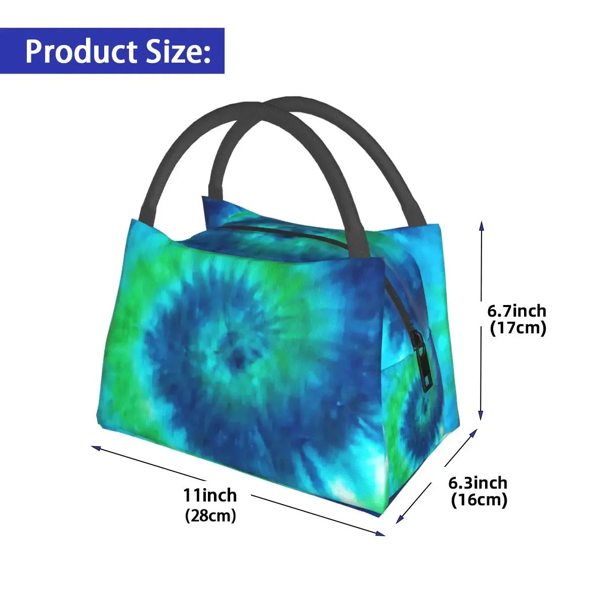 Tie Dye Print Lunch Bag Blue And Green Cute Lunch Box For Men Picnic Portable Cooler Bag Print Tote Food Bags