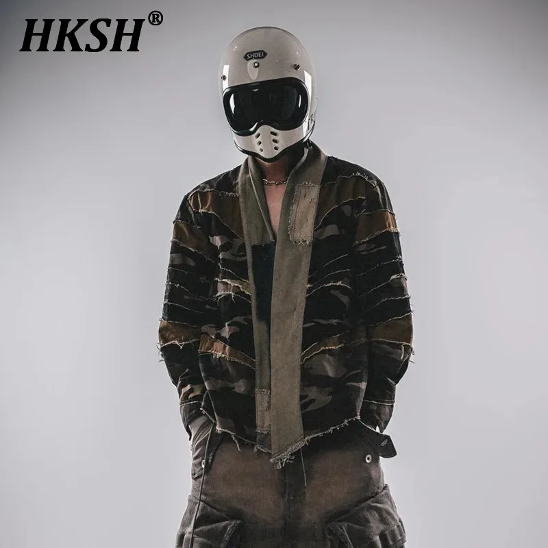 HKSH Autumn Winter New Men's Tide Punk Waste Land Camouflage Vintage Patchwork Spliced Cardigan Deconstruct Broken Jacket HK2827