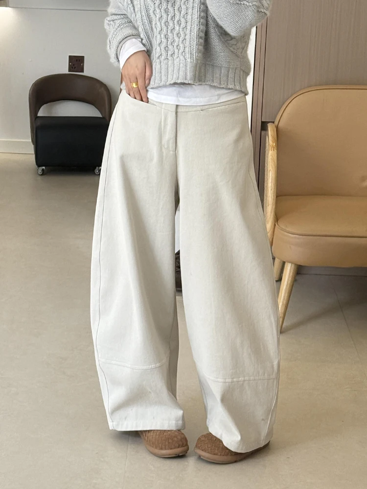 

Свободные винтажные джинсовые джинсы с высокой талией. Женские удобные брюки Lazy Sle с дизайном. Повседневные брюки длиной до пола.