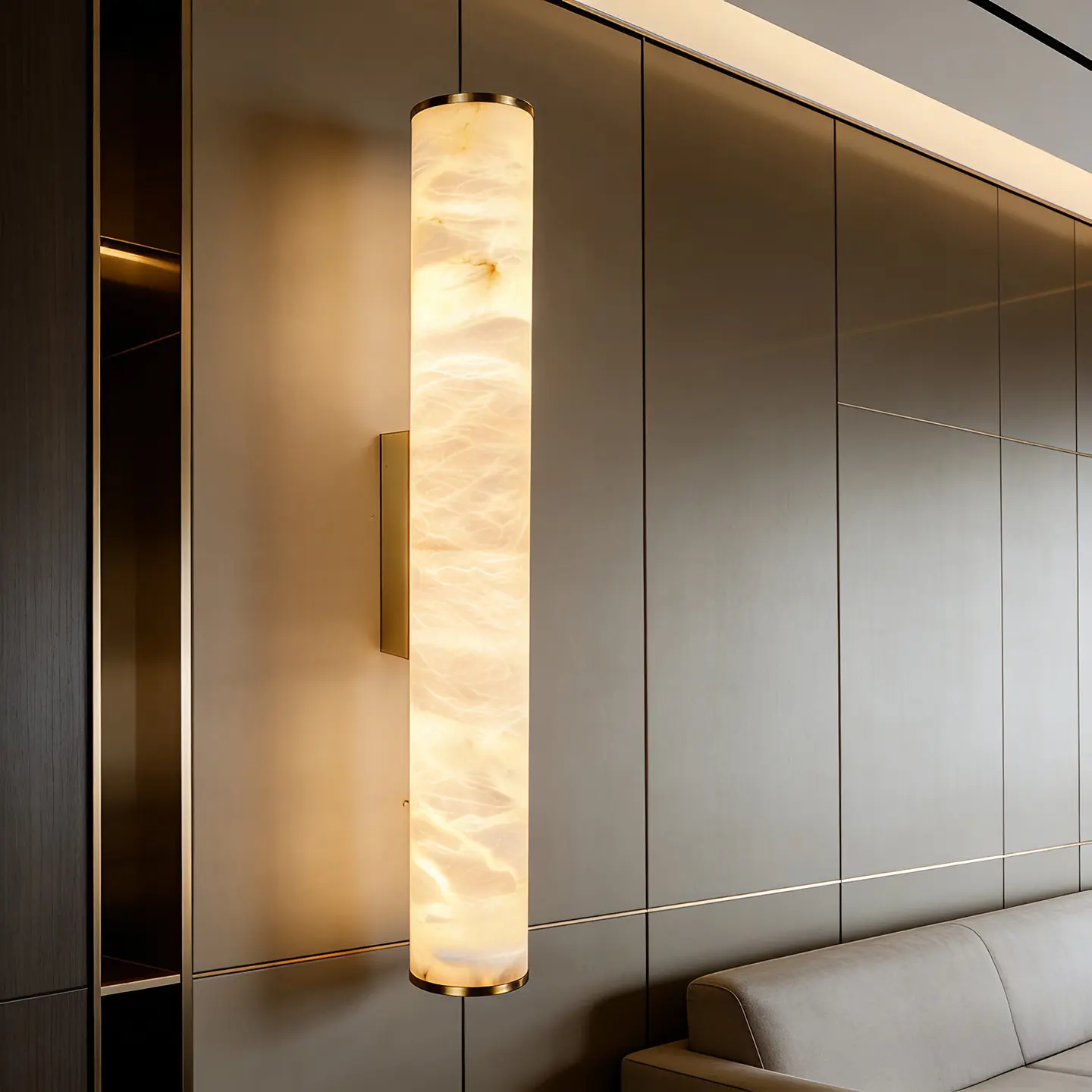 Nordic Medieval Luxury All Copper Wall Lamp Natural Marble Wall Lights Bedroom Bedside Lamp Long Strip Wall Light LED Home Decor