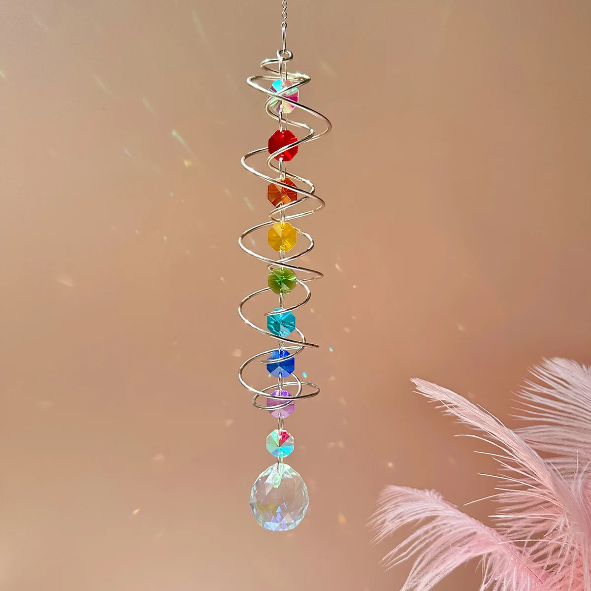 Suncatcher 3D Spiral Tailwind Spinning Crystal Ball Eternal Power Wind Clock Rainbow Made Hanging Decorations