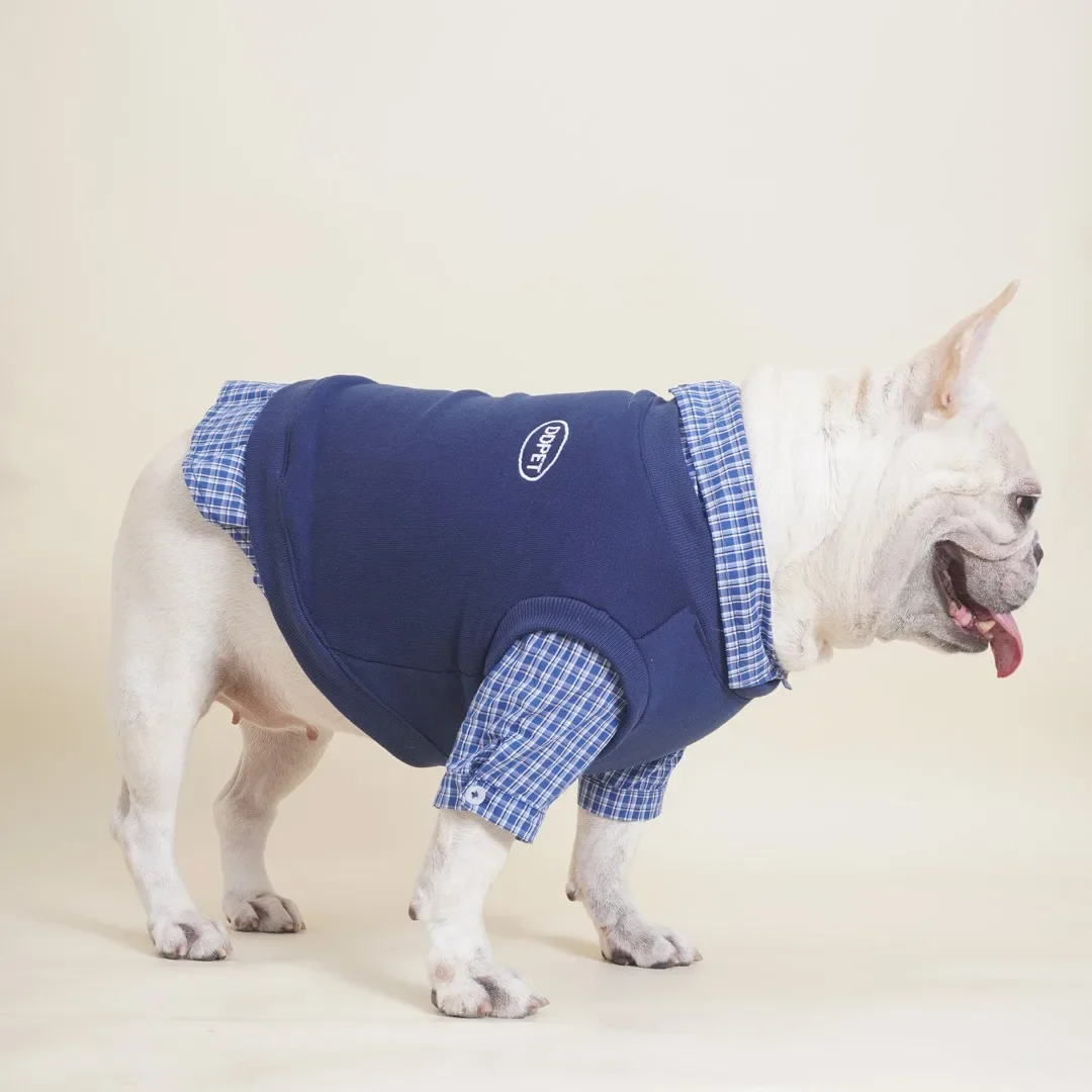 Pet Autumn and Winter Checkered Shirt Patchwork Hoodie, Schnauzer Bibi Bear Small Dog Cat Fake Two-piece Hoodie Puppy Clothes