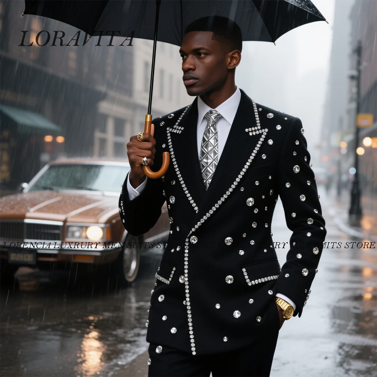

Customized 2025 Luxury Diamond Ornament Men Suit 2 Pieces Sets Groom Male Blazers Wedding Tuxedos High End Slim Fit Ropa hombre