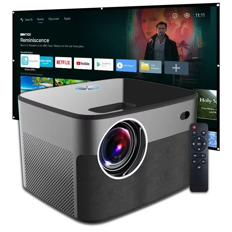 Custom 1080p 4K LED Android LCD Projector HiFi Stereo Speaker with Wifi for Home Movie Video Mobile Phone Compatibility