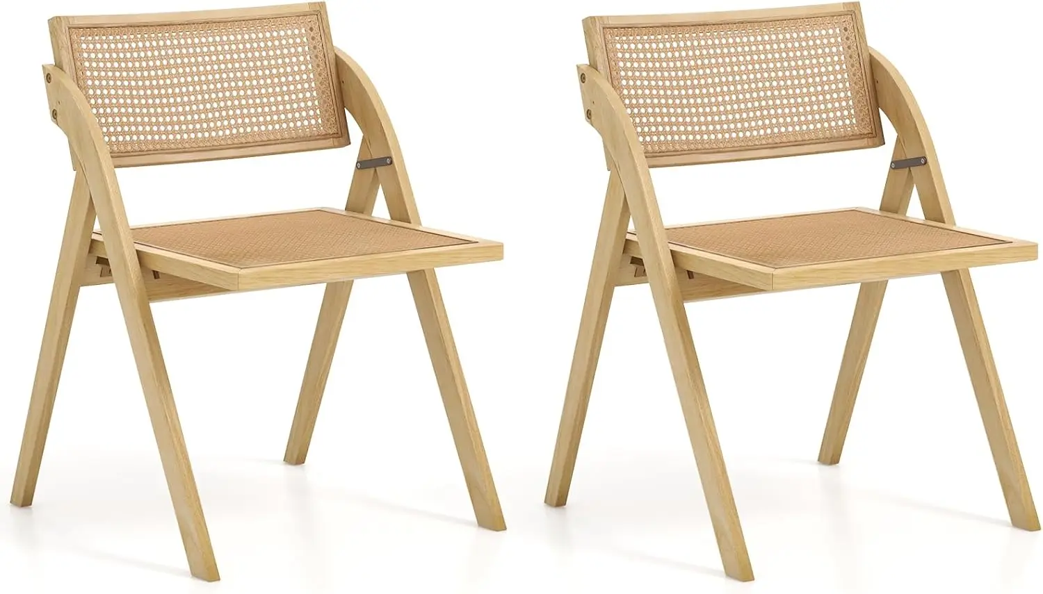 

Folding Dining Chairs Set Of 2, Wooden Folding Chair With Rattan Backrest & Seat, Sturdy Rubber Wood Frame, Arml Accent Chairs