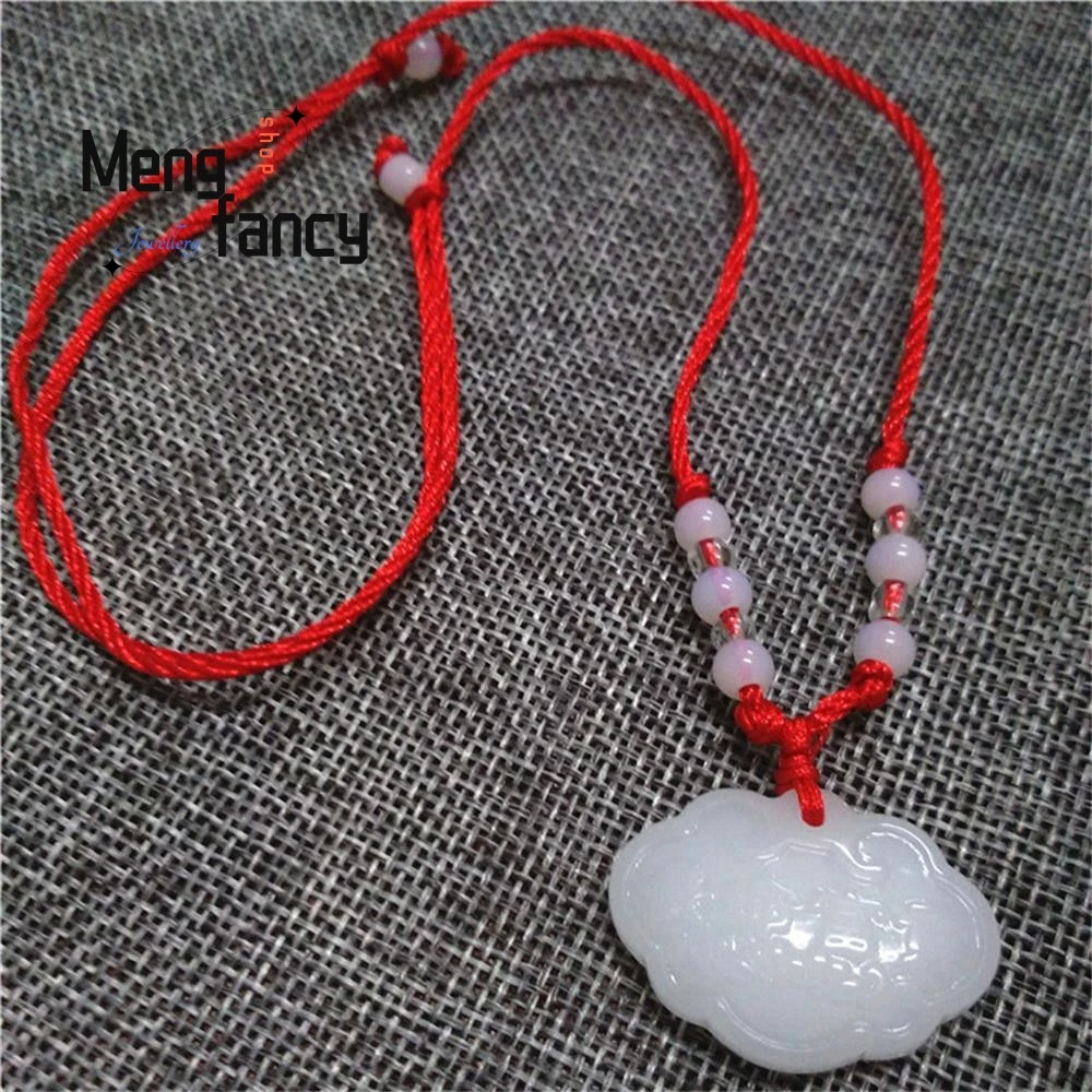 

Natural Hetian White Jade Long Life Lock Guanyin Buddha Pendant Retro Best Selling Amulets Mascots Fashion Jewelry Holiday Gift