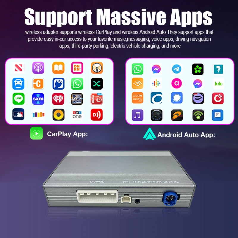 صندوق محول تلقائي CarPlay Android اللاسلكي متوافق مع وحدة تكامل CarPlay McLaren 12C 650S 570S 600LT 540C 675LT