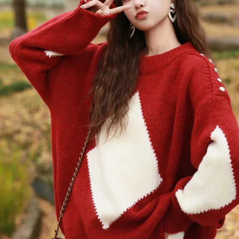 Autumn Winter New Fashion Round Neck Long Sleeve Pullovers Women\'s Clothing Printing Sweaters Casual Knitting Loose Chic Tops