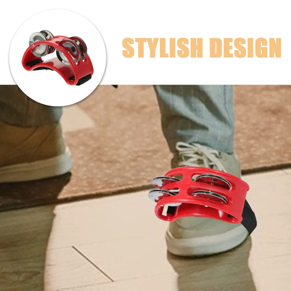

2Pcs Foot Tambourine Red Dual Row Ergonomic Design for Stage Performance Musical Instrument Percussion Bell Shaker