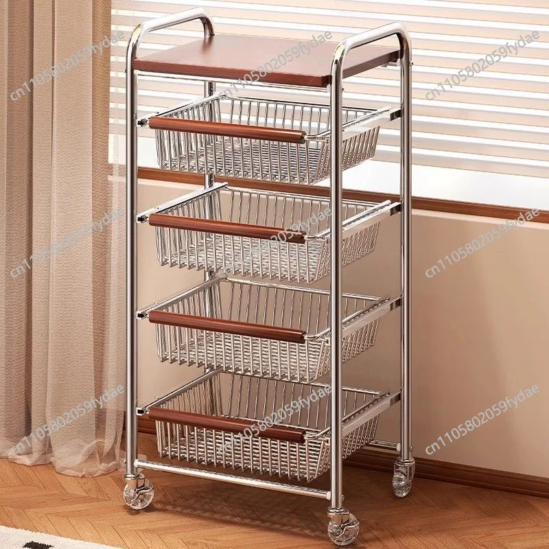 

Living Room Mobile Snack Cart Vegetable Fruit Storage Rack Home Kitchen Organizer Portable Bar Caddy