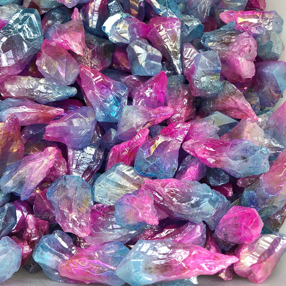1pc Random Electroplated Pink Blue Point Crystals Quartz Stone Aquarium Healing Energy Mineral Home Room Decoration Accessories