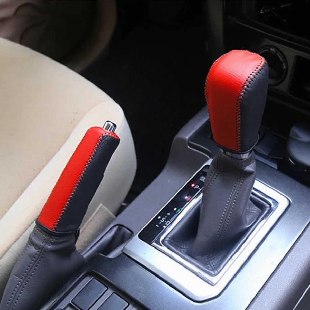 Leather Gear Shift Knob Collars Hand Brake Cover for Toyota Land Cruiser Prado 150 2010 - 2020 Accessories