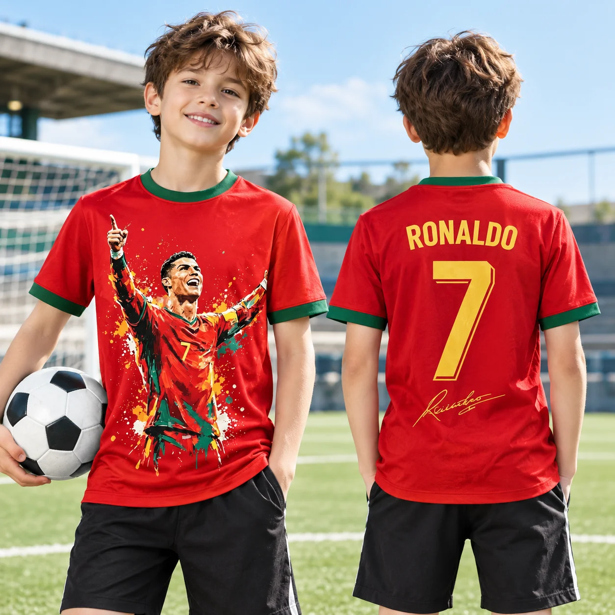 New Ronaldo Summer Fashionable Breathable Football Jersey Children's T-shirt Suitable for Daily Outdoor Wear Football T-shirt