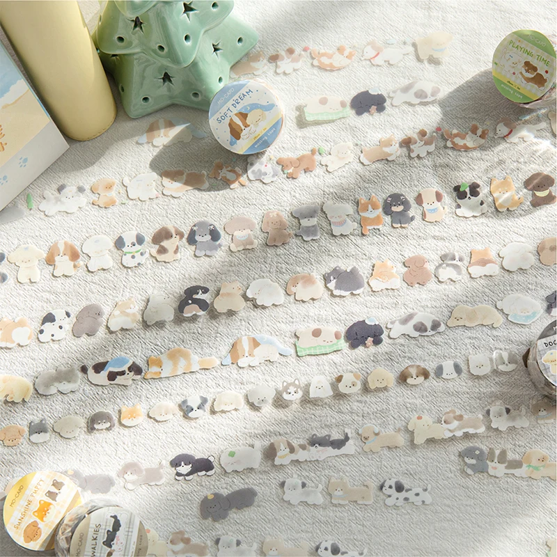 Mr.Paper,Cute Animal Masking Tape 1 Roll Kawaii Dog PET Tape Home Handbook Scrapbook Decoration Gifts