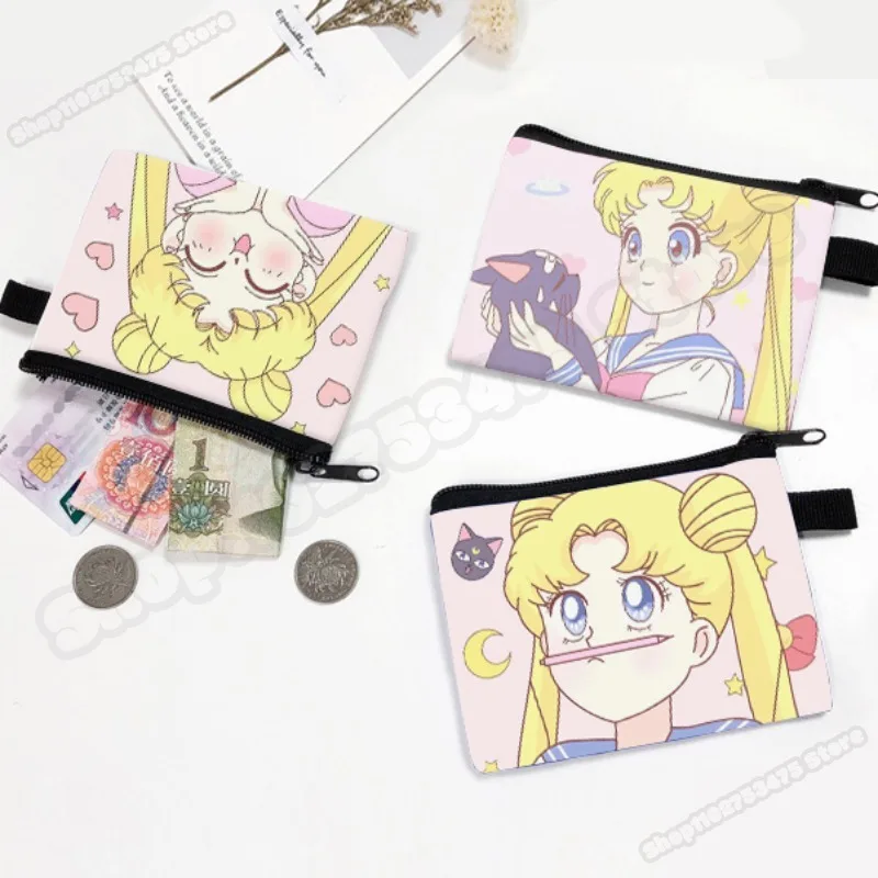 Sailor Moon Woman Anime Fashion Coin Purse Girls Cartoon Printed Wallet Casual Cute Moneybag Kawaii Mini Change Bag Purses Gifts