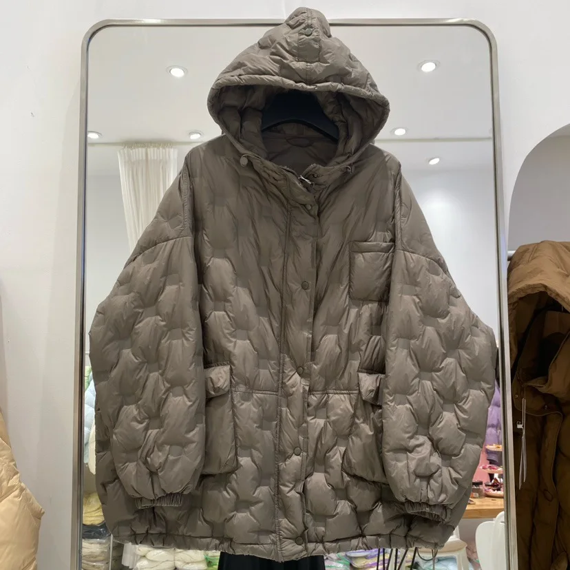 2025 Herfst Winter Pufferjack Met Capuchon Dames Effen Kleur Witte Eendendons Jas Amerikaanse Mode Losse Oversized Warme Uitloper