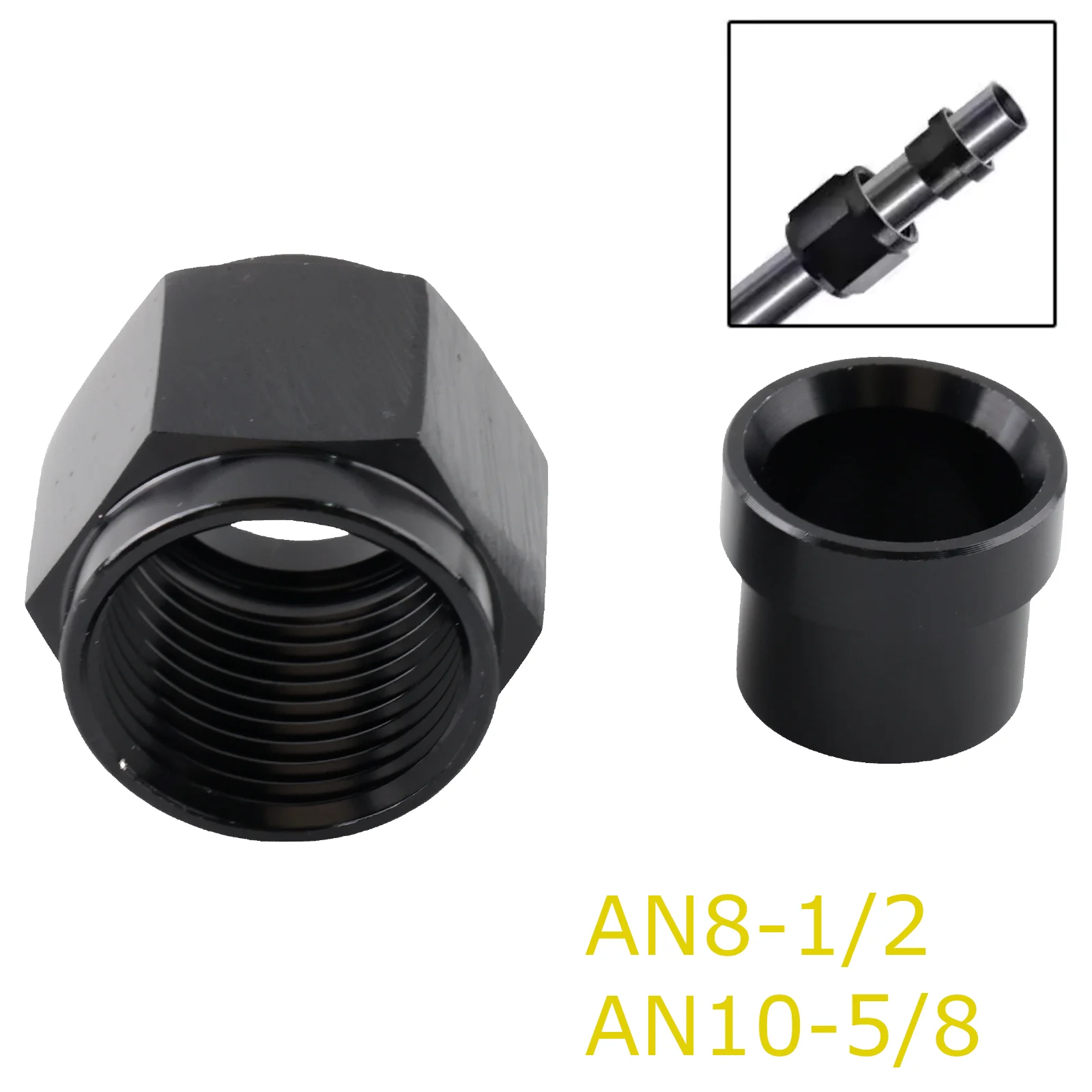 

Трубчатая гайка и втулка AN8-1/2 AN10-5/8, черный алюминий для труб из наружного сплава, фитинг для шланга, алюминиевый твердый адаптер